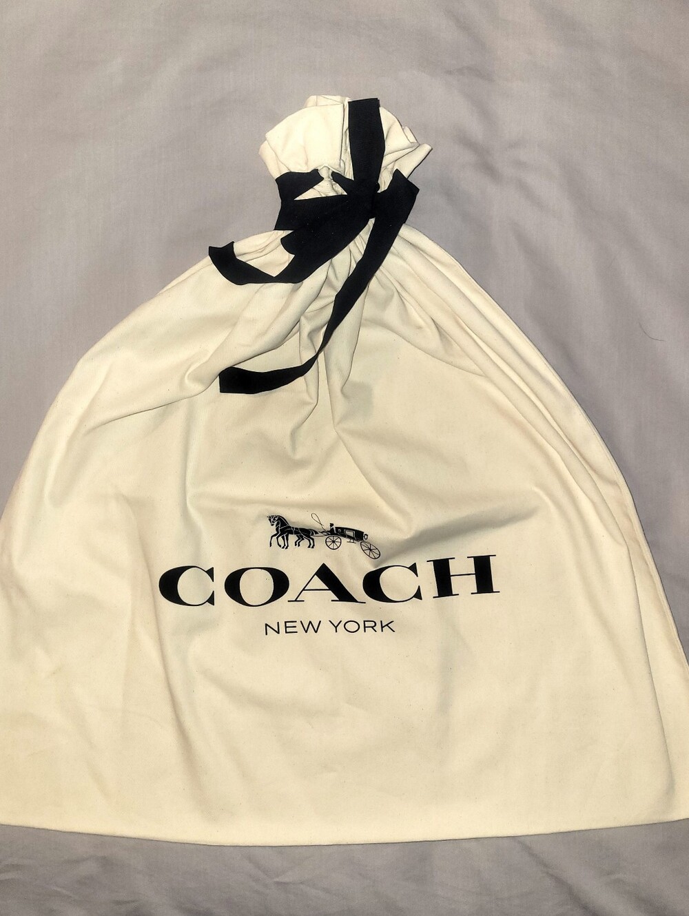 Coach Ivory and Black Logo Drawstring Dust Bag